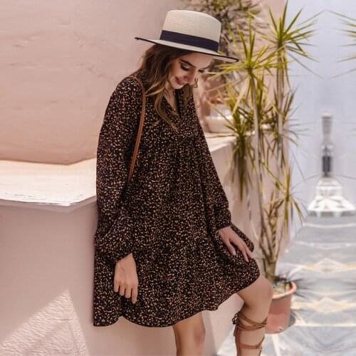 Autumn Winter Print Dress Women Casual V Neck Print Above Knee A Line Dress For Women 2020 New Fashion