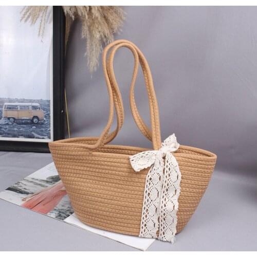 2021 New Straw Woven Bag Female Bag Cotton Bag Large Capacity Shoulder Bag Handbag Beach Bag Woven Bag Vacation