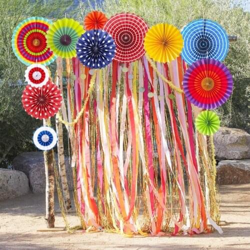 New 6 Pcs/Set Paper Crafts Home Hanging Decoration Party Birthday Wedding Baby Shower Supplies Sunshine Bright Color Paper Fan