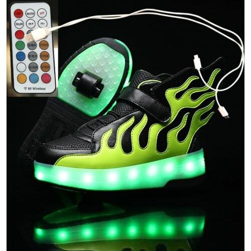 Pink 2021 New USB Charging Children Sneakers remote control Girls Boys Led Shoes Kids Sneakers With Wheels Roller Skate Shoes