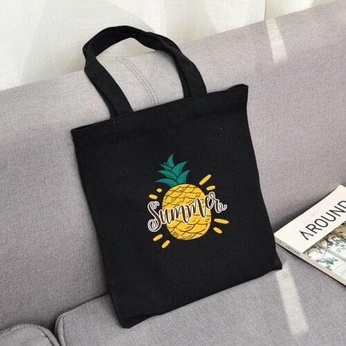 Pineapple Print Cartoon Cute Women Canvas Female Cloth Shoulder Bag Eco Kawaii Handbag Tote Reusable Grocery Shopper Bags Funny