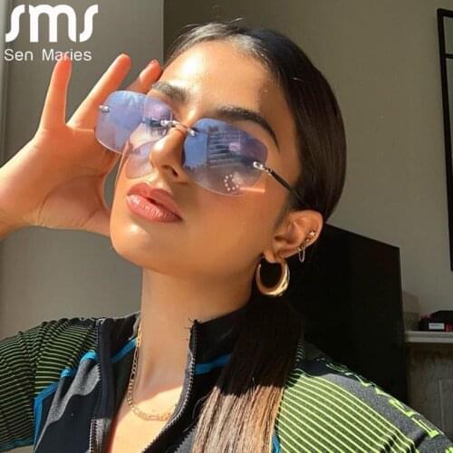 Rimless Vintage Sunglasses Women Men Retro Square Sun Glasses Men Women Luxury Brand Designer Shades Eyewear