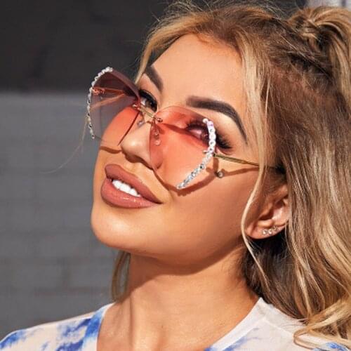 New Vintage Fashion Oversized Rimless Sunglasses Women Driver Goggles Luxury Brand Design Sexy Diamond Square Sun Glasses