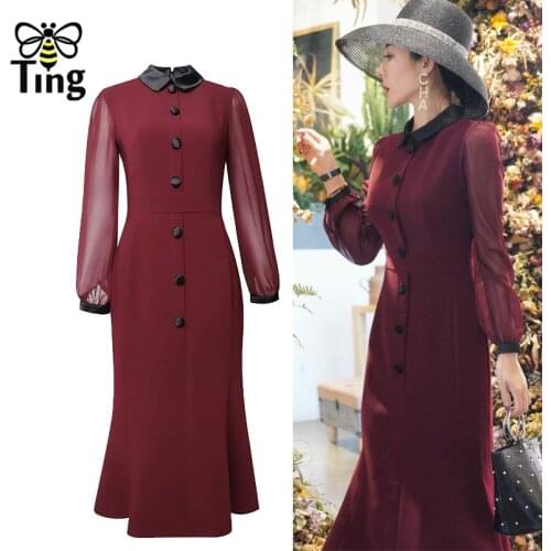 Tingfly Vintage Elegant Women Mermaid Party Dinner Dresses Retro Button Decor Skinny Fit Dress Elbise Plus Size Robes Zevity