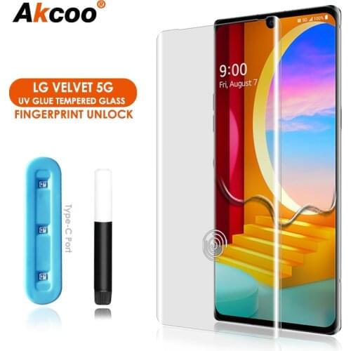 UV Glass Film for LG VELVET Screen Protector Full Screen Adhesive Sensitive Touch Fingerprint Unlock for LG G9 Tempered Glass
