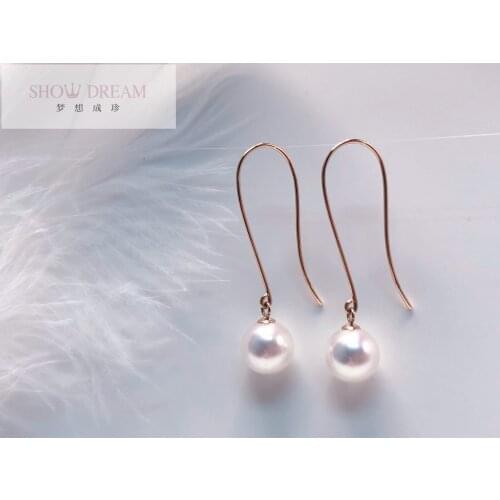 SHOWDREAM 18K Gold Akoya Seawater Pearl Ear Hook, Simple Design, Strong Texture Earrings, highlighting the charm of urban women