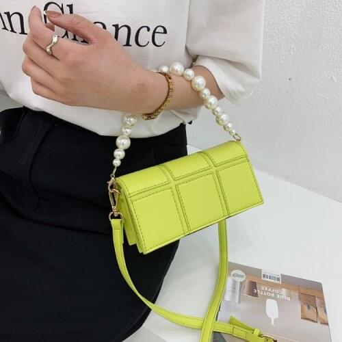 Pearl Beading Solid Color Mini PU Leather Crossbody Bags for Women 2021 Summer Shoulder Clutch Ladies Handbags and Purses
