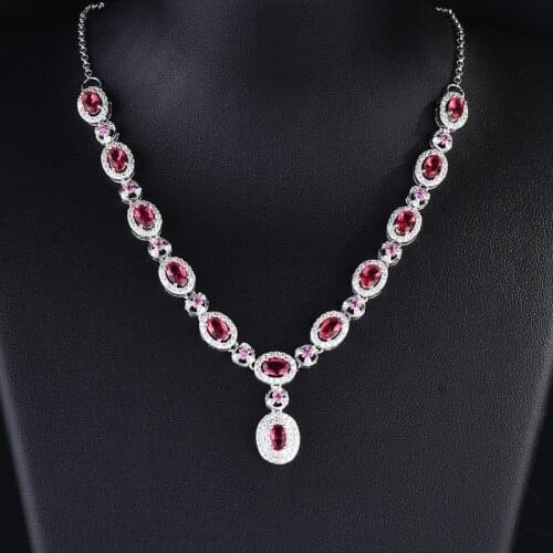 Fashion Jewelry Wedding Party High Grade Luxury Necklace Creative Oval Design Red Zircon Pendants Women Charm Special Neck Chain