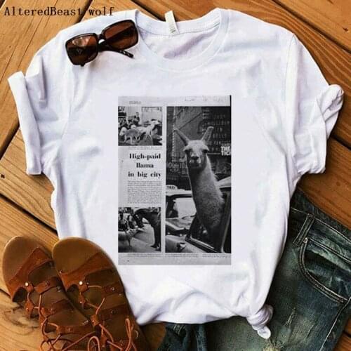 A Llama in a car 2019 women T-Shirts harajuku Llama t shirt femme short sleeve print funny tshirt women white tops cute clothes