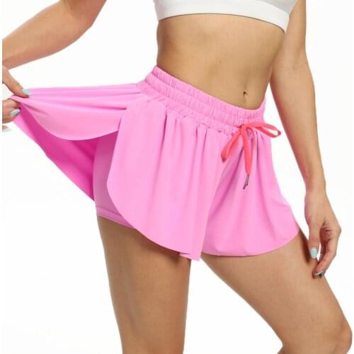 Women Quick Dry Yoga Shorts Soft 2 In 1 Marathon Sports Running Seamless Skirt Shorts Lacing Gym Fitness Training Skirt Pants