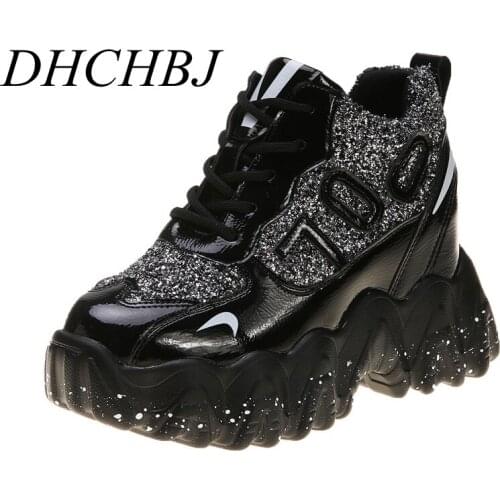 Fashion Shoes Women Platform Sneakers Leather 2020 New Hided Increased Chunky Heels Casual Shoes Wedge Sneakers Black