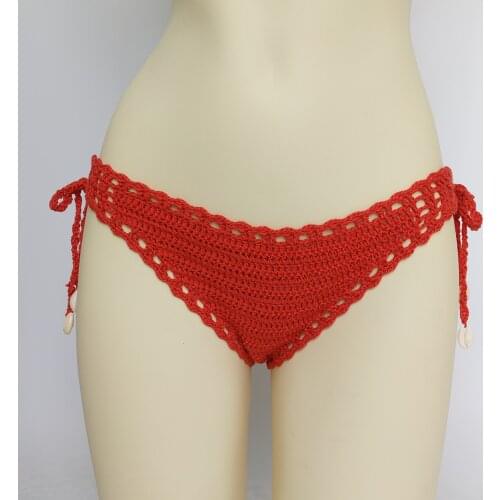 Women Sport Sexy Bikini Thong Handmade Crochet Swimwear Bikini Bottom Hollow-out Low Waist Bathing Suit Bottoms