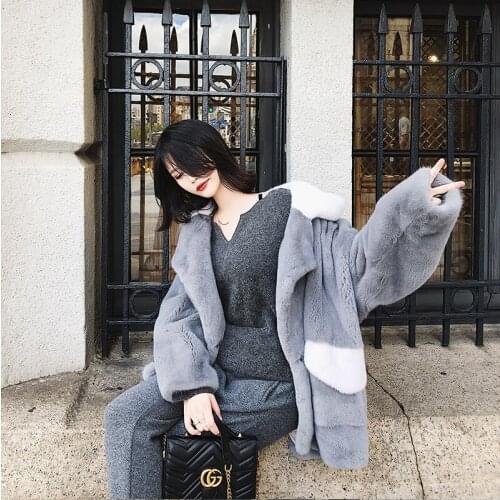 LVCHI2018 Winter Import Velvet Mink Fur Coat Real Fur Coats Women Full Pelt Turn-Down Collar Full Sleeve Medium Mink Fur Coats