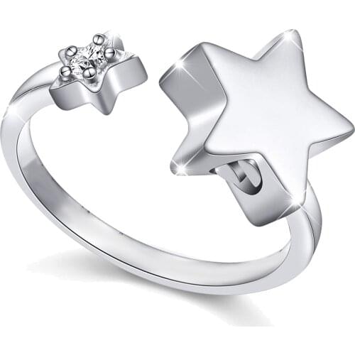 Star Urn Finger Ring for Ashes for Women Stainless Steel Memorial Ashes Keepsake Open Finger Ring for Women