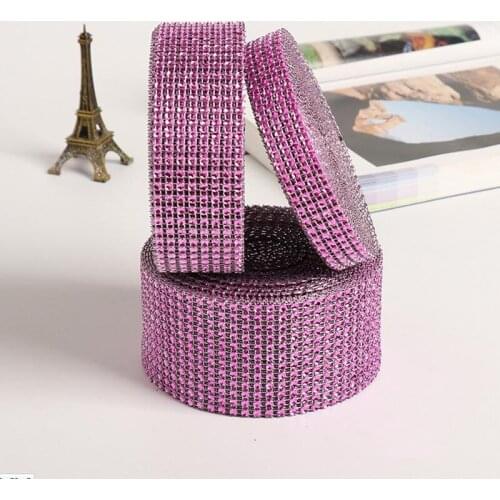 10Yards/Roll Dark Pink Plastic Rhinestone Plated Net Drill Wrap Ribbon Wedding Supplies Party Decoration Hand DIY Accessories
