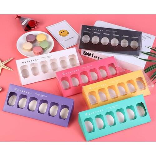 100Pcs/Lot Colorful Transparent PVC Cardboard Macaron Box 6 Macaron cake Biscuit Box Wholesale
