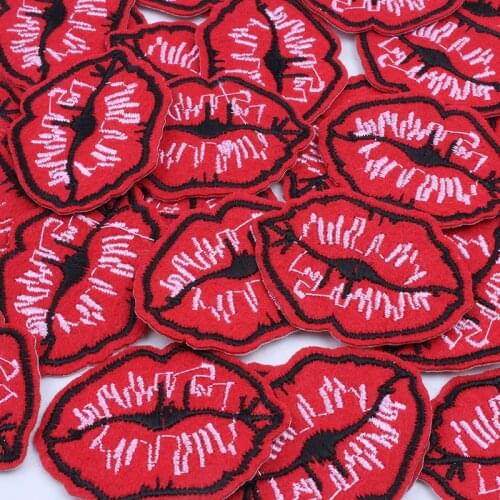 100pcs/lot Big Mouth Red Lips Embroidery Patch Clothing Decoration Bag Shirt Arts DIY Sticker Handmade Iron Sewing Accessories