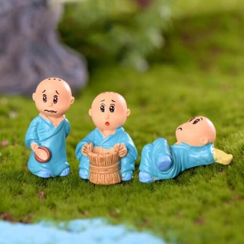 3pcs Monks Blue Cloth miniature Figurine Bonsai garden furniture resin craft model fairy home decoration accessories decor