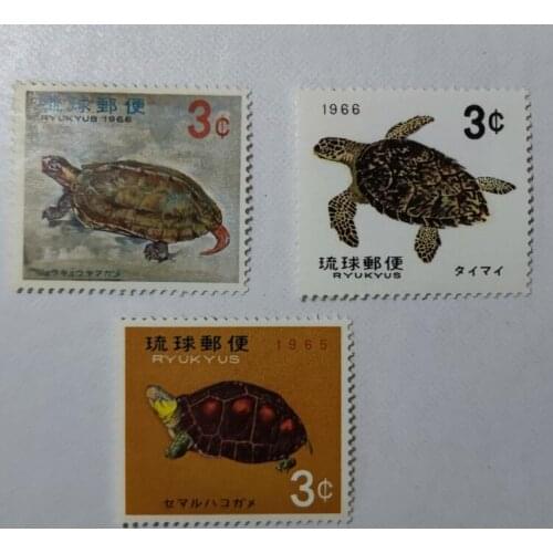 3 PCS Ryukyu stamps 1965-1966 turtle stamps， China Post Stamps Postage Collection
