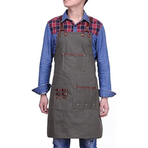 A009 Vintage Multi-Tool Pocket Canvas Work Shop Apron for Artisan Gardener with Cross Back Genuine Leather Strap Small to XXL