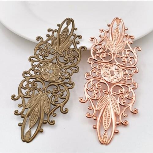 SIXTY TOWFISH 5 Pieces DIY Hair Jewelry Accessories 34*87mm Brass Filigree Flower Slice Charms Spacers Base Settings