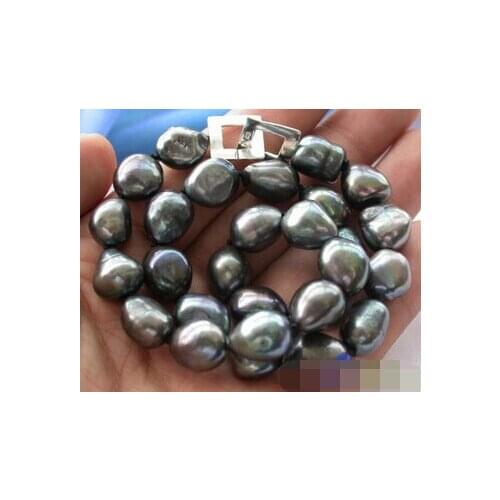 Free shipping Fine Jewelry gemstone Luster 17" BAROQUE TAHITIAN BLACK PEARL NECKLACE