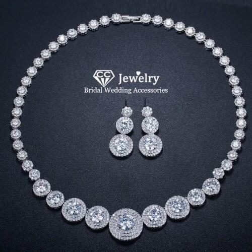 CC Jewelry Sets Necklace Drop Earring Set Wedding Accessories for Women S925 Silver Bijoux Chain Bridal Jewellery Hot Sale T0096