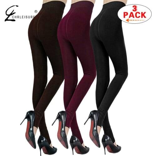 CHRLEISURE 3-Pack Warm Winter Leggings Women Pants High Waist Thick Velvet Leggins Skinny Legging Solid Trousers women S-XL