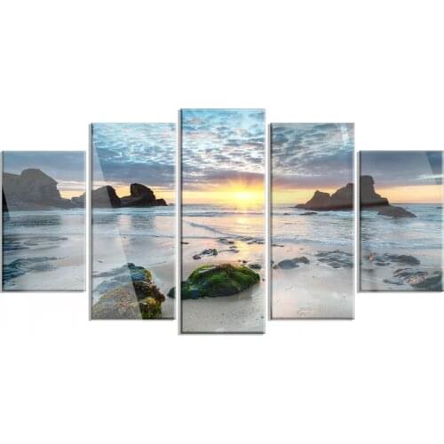 Home Decorative HD Prints Beautiful Porthcothan Bay Canvas Paintings Modular 5 Pieces Pictures Wall Art Seaview Poster Framed