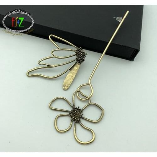 F.J4Z Fashion Vintage Bronzed Alloy Earrings for Women Oversize Flower Mix-matched Woman Cocktail Earring Jewelry pendientes