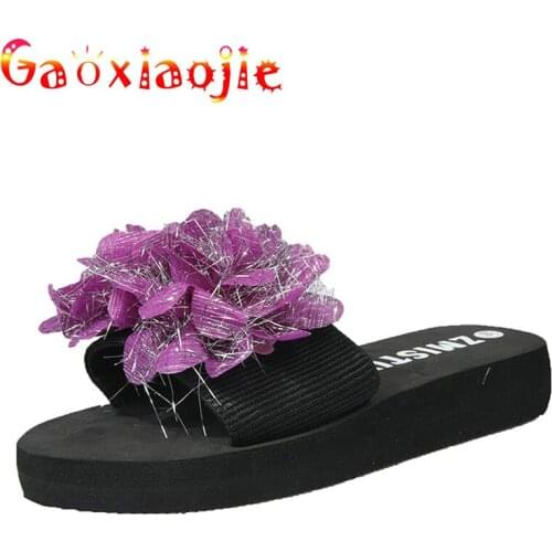 Gaoxiaojie Women Slippers 2021 Summer New Tide Flower Vamp Slip On Flat Sandals Female Thick Bottom Casual Outdoor Beach Shoes