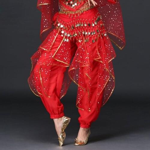 Hot Sale Wholesale Belly Dance Clothes Chiffon Bright Spot Dance Pants Girls Belly Dance Rotate Trousers Sexy Stage Wear Purple