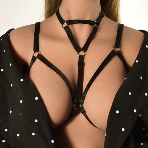 HANAERNES Sexy Open Chest Harness Bra Women Fetish Wear Bodysuit Erotic Lingerie Bondage Harness Transparent Bra Harness Cage
