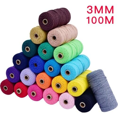 3mm 100m Cotton Macrame Cord Colorful Cord Rope Twisted Macrame String DIY Home Textile Wedding Decorative Tapestry Art