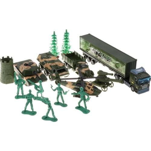 Alloy Die-cast Pull Back Toy 1:52 Scale Military Truck Model Playset with Army Men and other Accessories, for Kids & Children