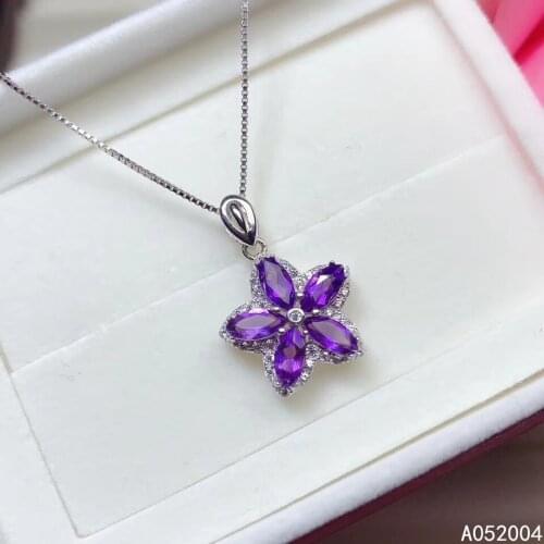 KJJEAXCMY Fine Jewelry 925 Sterling Silver inlaid gemstone Amethyst Female Pendant Necklace luxury hot selling