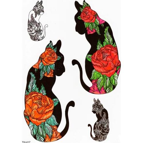 Classical Rose Cat Tattoo Sticker For Men Women Waterproof Temporary Tattoos Body Art