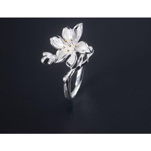 VLA 925 Sterling Silver Romantic Gold Plated Magnolia Ring Womens Creative Flower Wedding Ring Jewelry Wholesale