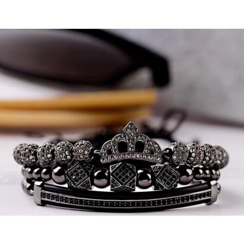 King Crown Luxury Bracelet Set Men Jewelry Classic Copper Beads Braided Bracelets & BanglesPulseira Feminina Gift