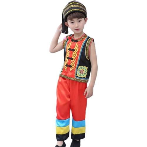 Chinese Folk Dance Costume Boy Miao Clothing Hmong Clothes Children Boy Costume Ancient Chinese Costume