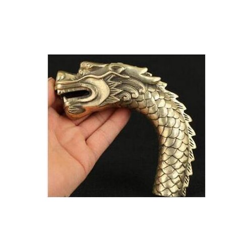 Cool Chinese Old Bronze Handmade Carved Dragon Statue Cane Walking Stick Head