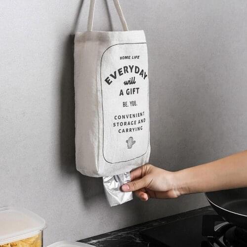Kitchen hanging type environmentally friendly garbage bag storage bag Cotton linen bag Plastic bag Shopping bag extraction bag