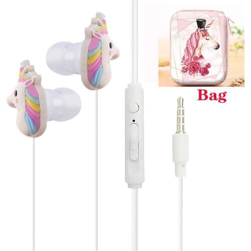 Cute unicorn wired earphone with microphone Kid Girl Stereo earphones music earbuds unicorn storage bag For Phone Xiaomi huawei