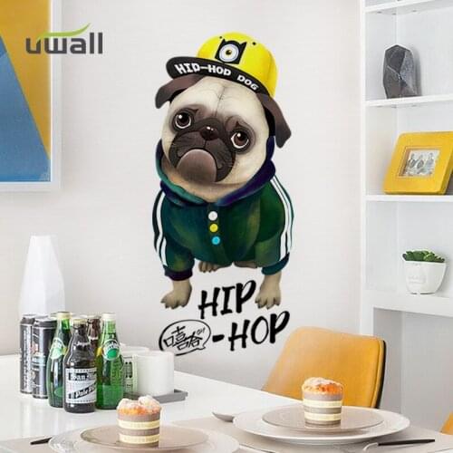 Cartoon Hip-Hop Dog Wall Stickers For Kids Room Wall Decoration Boys Bedroom Bedside Decor Living room Self-adhesive Home Decor