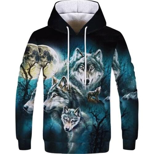 Forest wolf 3d printing mens hoodie fashion new custom hoodie casual sportswear European size mens clothing