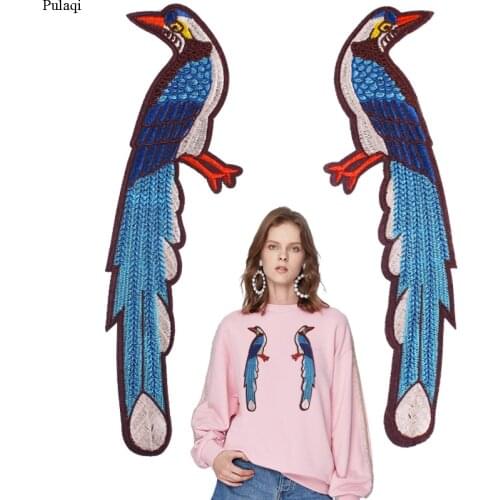 Pulaqi Sew on A pair Phoenix Bird Patches For Clothing Cartoon Big Stripe Embroidered Patches On Clothes Stickers On Clothes DIY