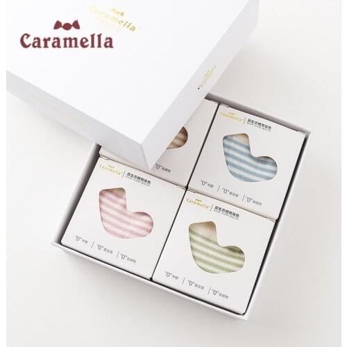 Caramella 4Pairs Organic Cotton Kids Ankle Socks Cute Colorful Stripe Baby Toddler Socks Seamless Unisex Sock 1-12Y Gift Box Set