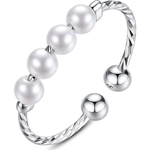2021 New Fashion Ladies Anti-anxiety Ring with Adjustable Rotary Pearl Ring European and American Fashion Trend Accessories