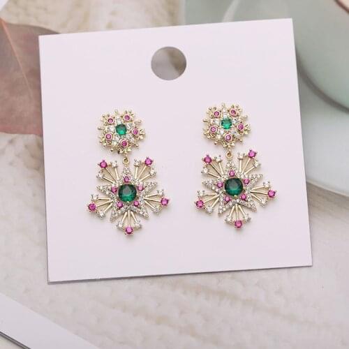 SWOUR New Fashion Jewelry S925 Silver Needle Colorful Australia Rhinestone Snowflake Flower Dangle Earrings For Women S505