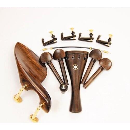 Wholesale 2 Sets Natural Ebony Wood 4/4 Violin Accessories Chin Rest Golden Clamps Endpin Tuners